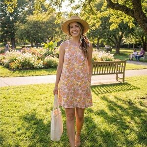 Ana Ginger Floral Pink Sleeveless Dress- Aline. Size Medium